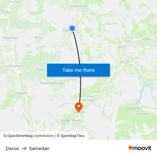 Davos to Samedan map