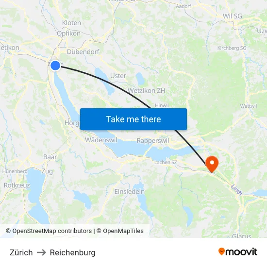 Zürich to Reichenburg map