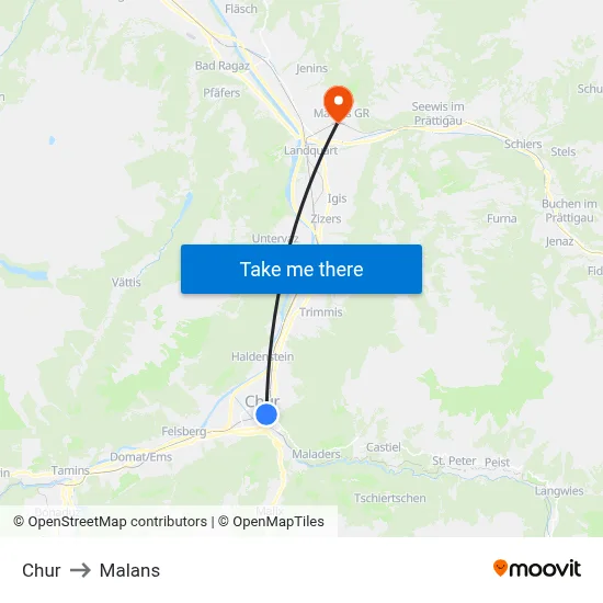 Chur to Malans map