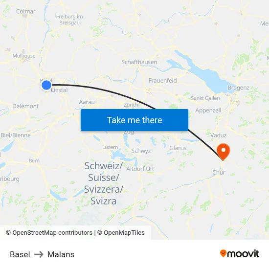 Basel to Malans map