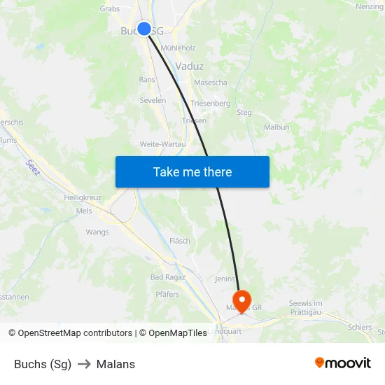 Buchs (Sg) to Malans map