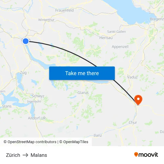 Zürich to Malans map