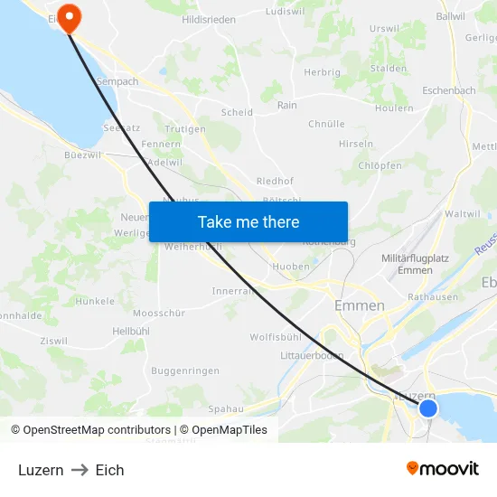Luzern to Eich map