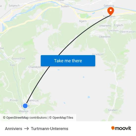 Anniviers to Turtmann-Unterems map