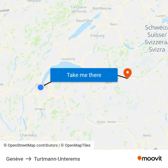 Genève to Turtmann-Unterems map