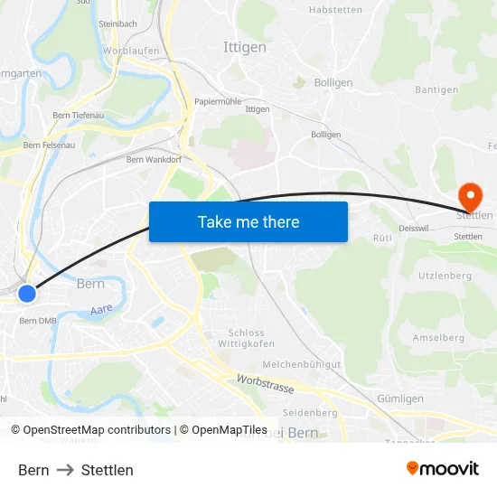 Bern to Stettlen map