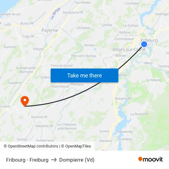 Fribourg - Freiburg to Dompierre (Vd) map