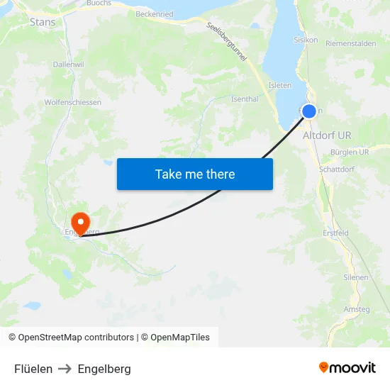 Flüelen to Engelberg map