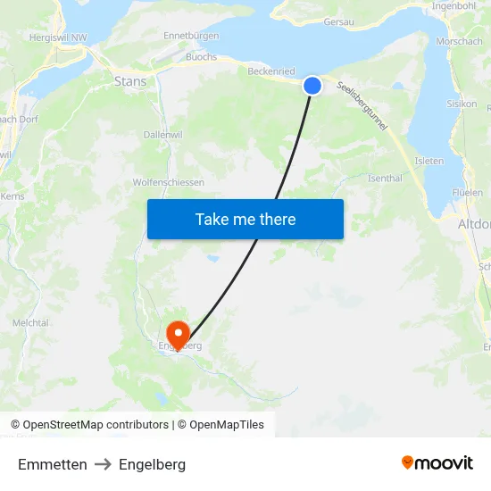 Emmetten to Engelberg map