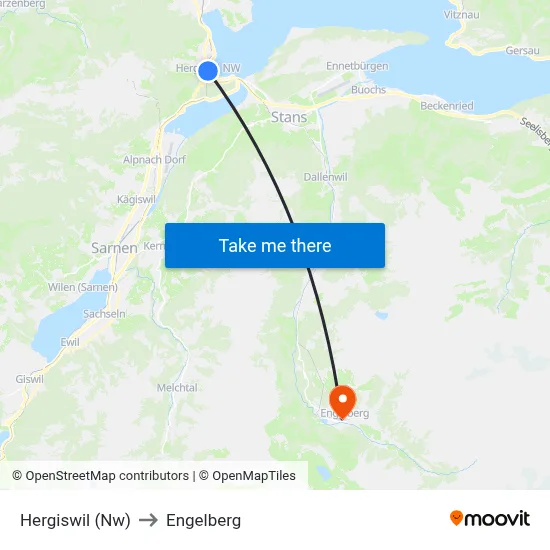 Hergiswil (Nw) to Engelberg map
