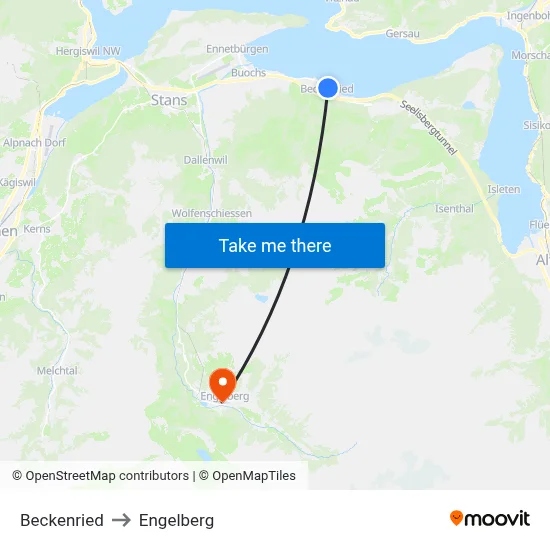 Beckenried to Engelberg map