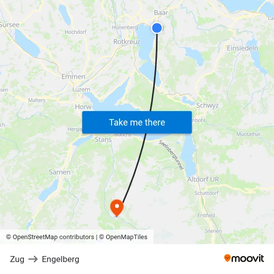 Zug to Engelberg map