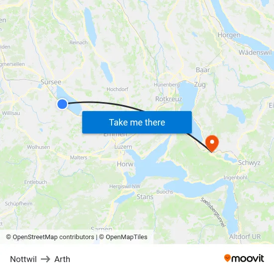 Nottwil to Arth map