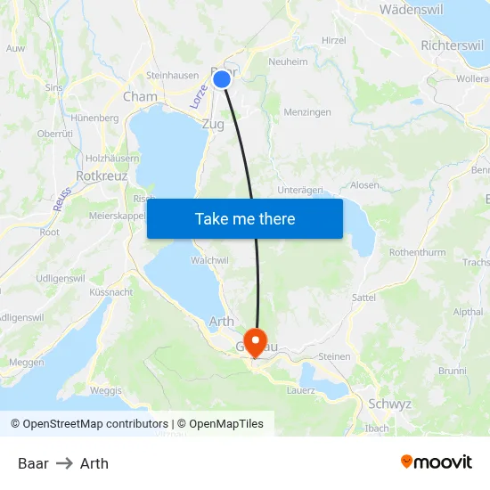 Baar to Arth map