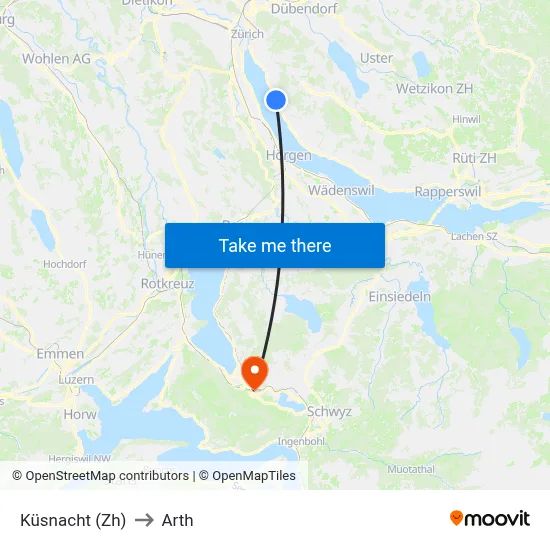 Küsnacht (Zh) to Arth map