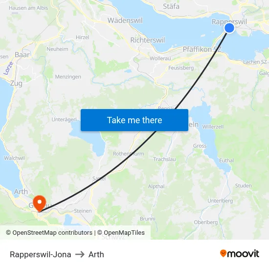 Rapperswil-Jona to Arth map