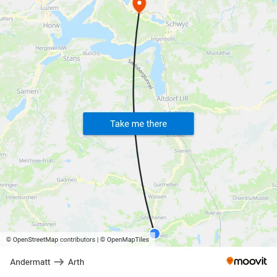 Andermatt to Arth map