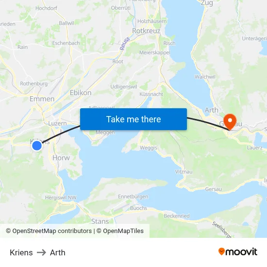 Kriens to Arth map
