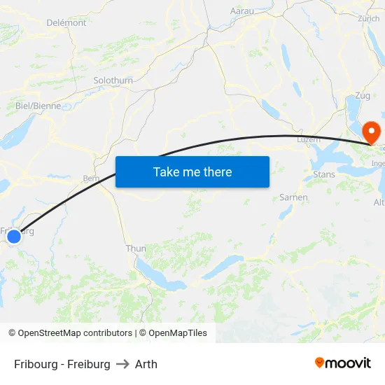 Fribourg - Freiburg to Arth map