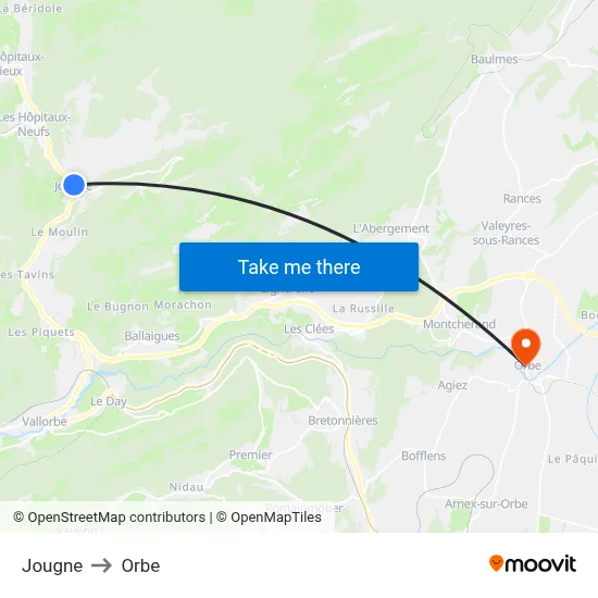 Jougne to Orbe map