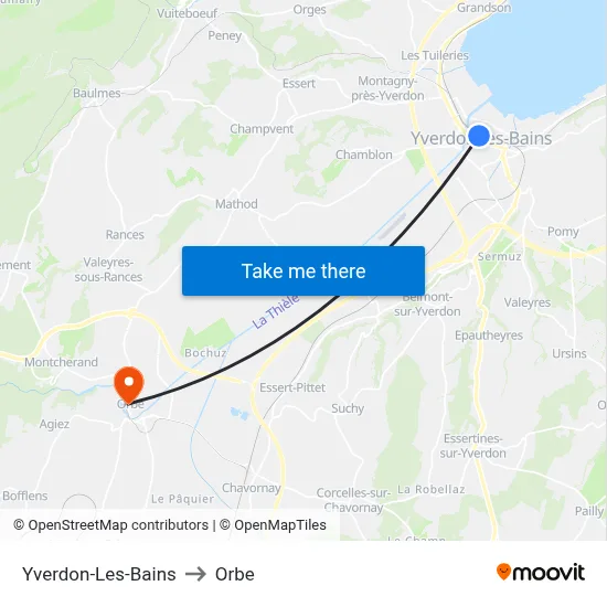 Yverdon-Les-Bains to Orbe map