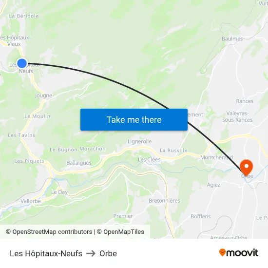 Les Hôpitaux-Neufs to Orbe map