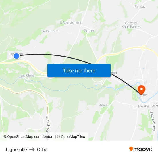 Lignerolle to Orbe map