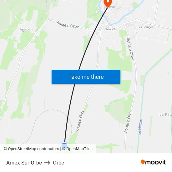 Arnex-Sur-Orbe to Orbe map