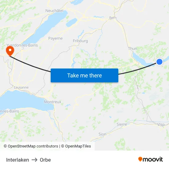 Interlaken to Orbe map
