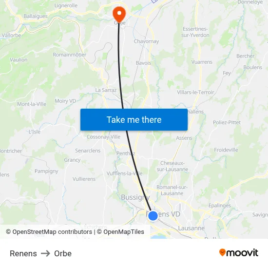 Renens to Orbe map