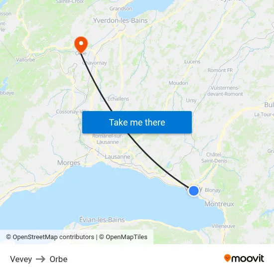 Vevey to Orbe map