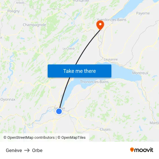 Genève to Orbe map