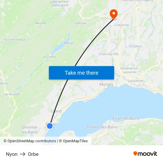 Nyon to Orbe map
