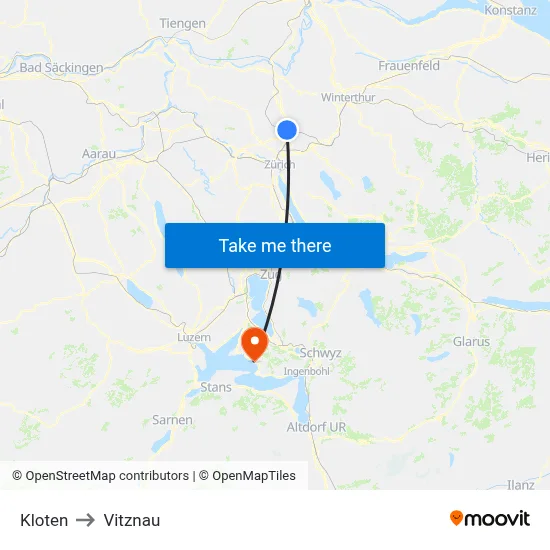 Kloten to Vitznau map