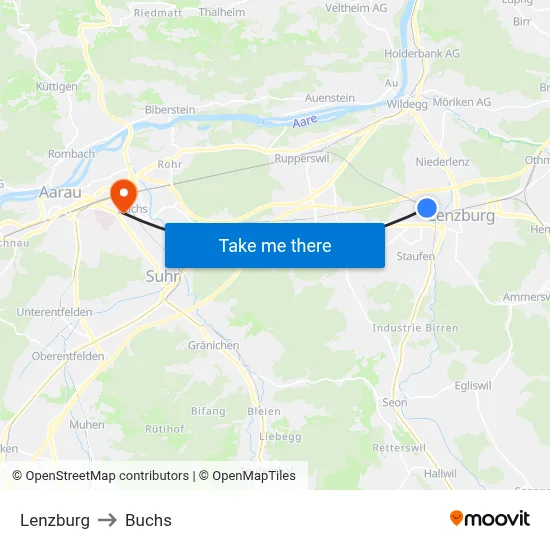 Lenzburg to Buchs map