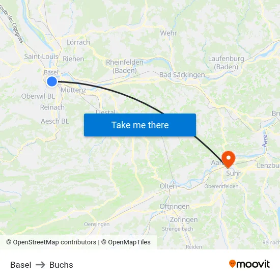 Basel to Buchs map