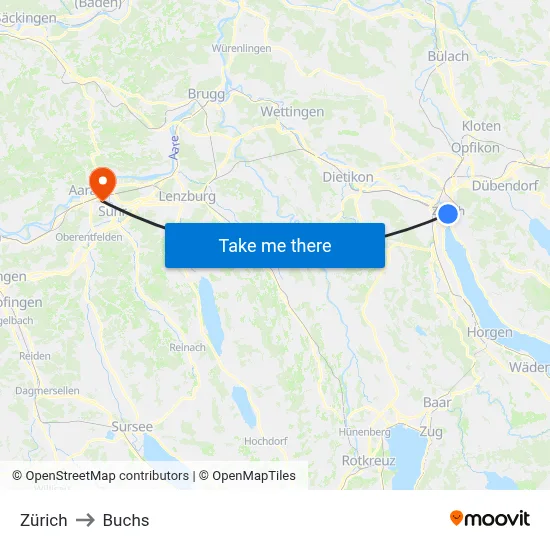 Zürich to Buchs map
