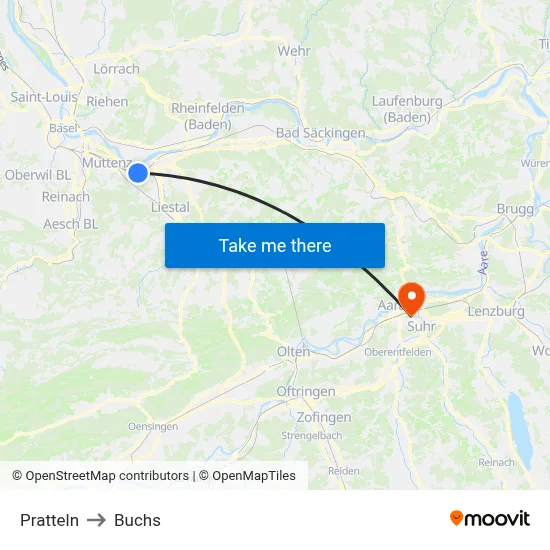 Pratteln to Buchs map