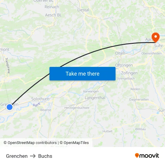 Grenchen to Buchs map