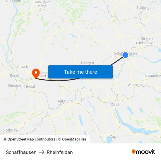 Schaffhausen to Rheinfelden map
