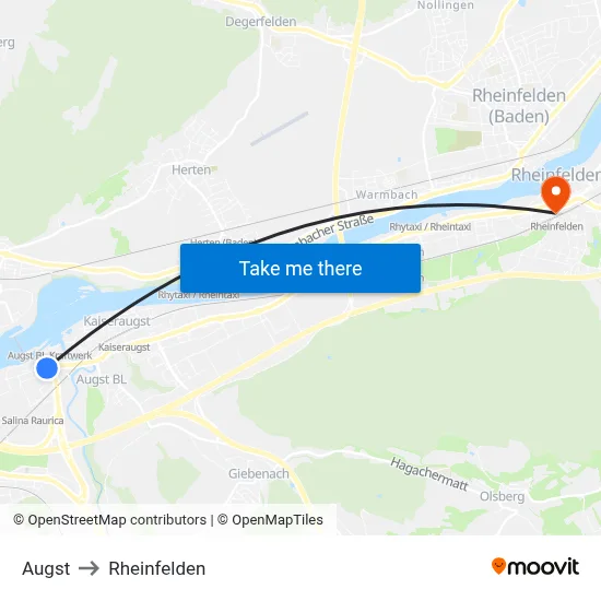 Augst to Rheinfelden map
