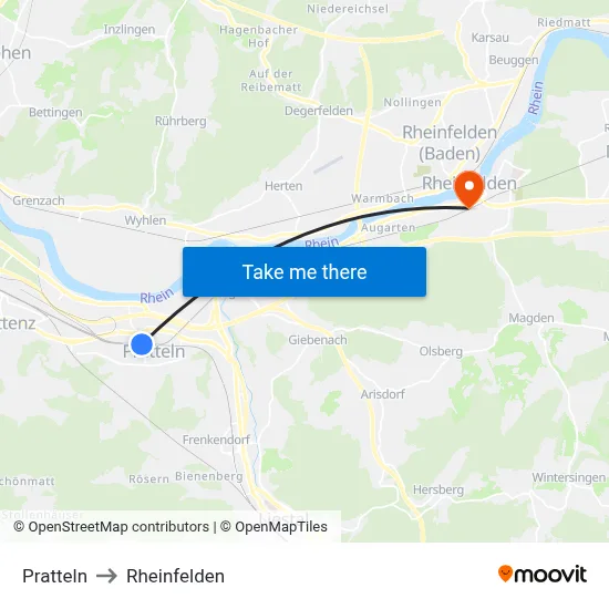 Pratteln to Rheinfelden map