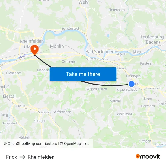 Frick to Rheinfelden map