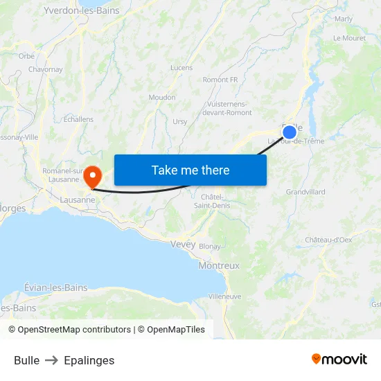 Bulle to Epalinges map