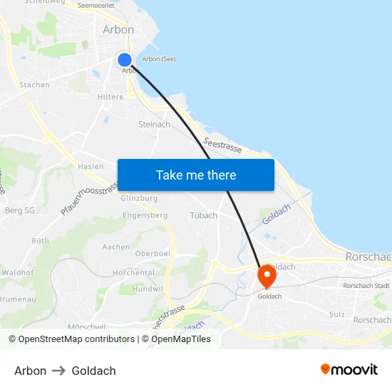 Arbon to Goldach map