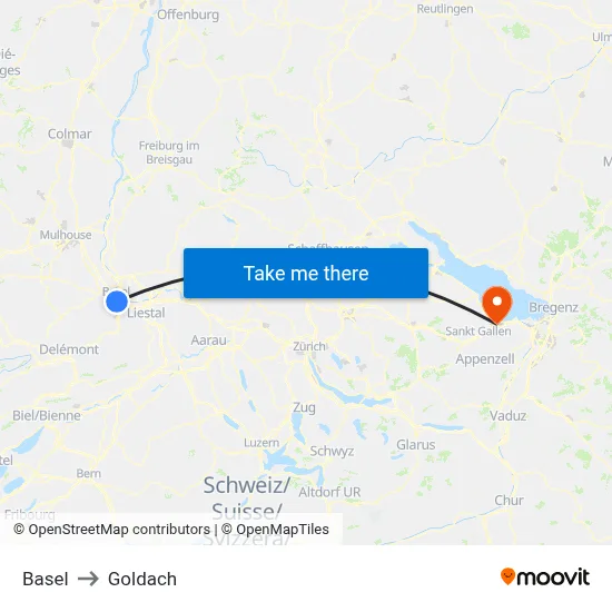 Basel to Goldach map