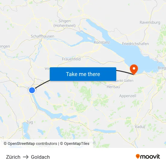 Zürich to Goldach map