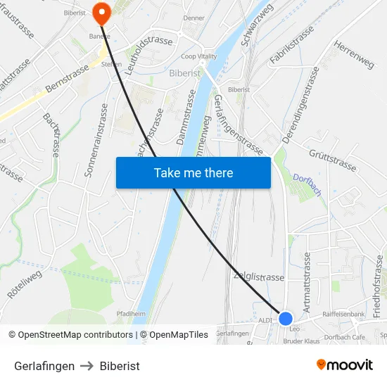 Gerlafingen to Biberist map