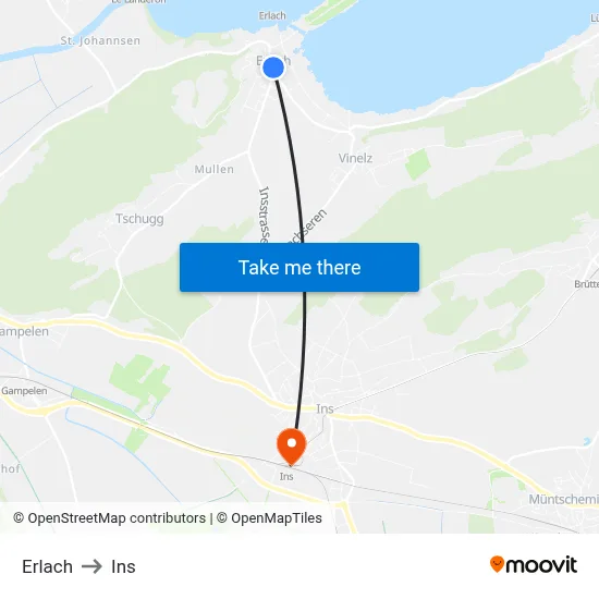 Erlach to Ins map