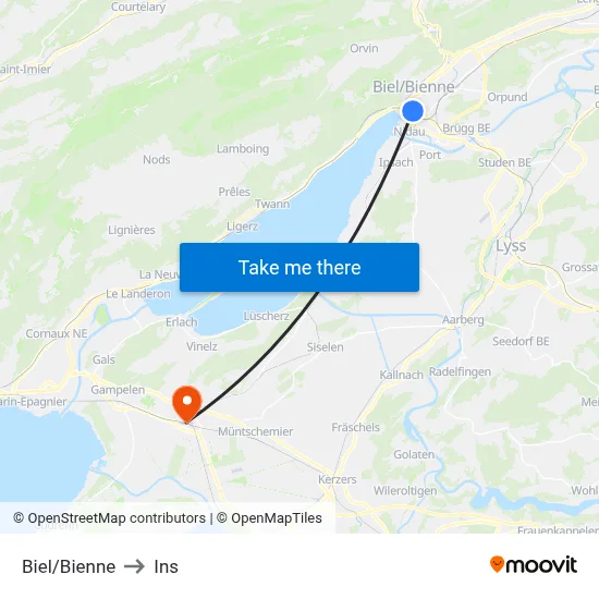 Biel/Bienne to Ins map